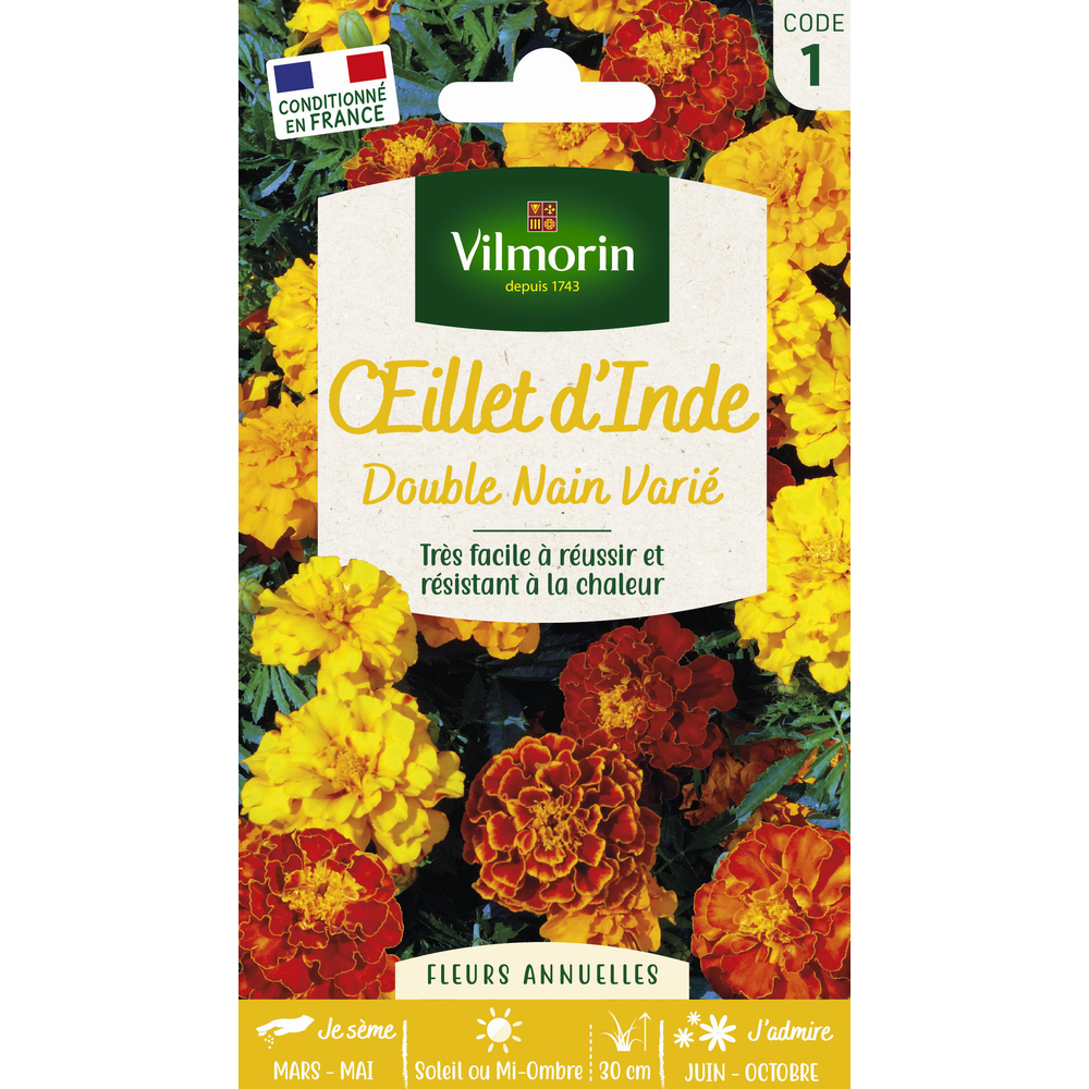 Vilmorin - Oeillet d'Inde Double Nain Varié