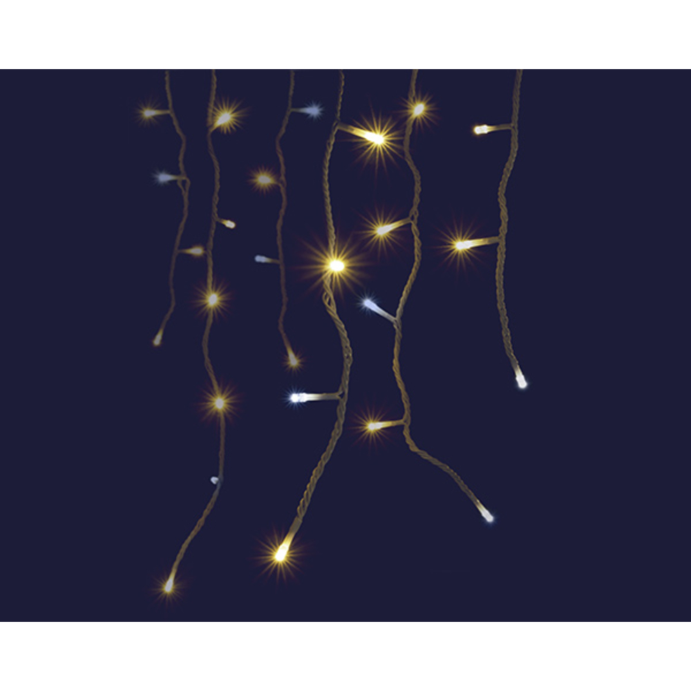 Rideau Stalactite lumineux animé 288 led, blanc chaud et flash - 22m