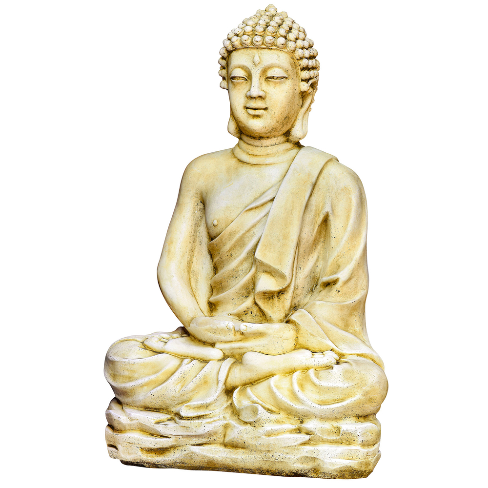 Statue bouddha Kadampa en pierre reconstituée vieillie - H. 96 cm