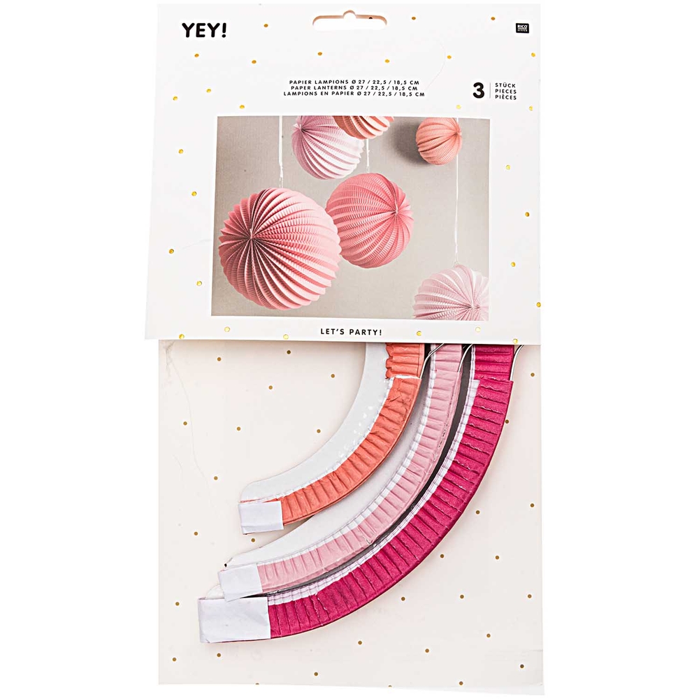 Lampions (x3) en papier rose D. 27 cm, 22,5 cm et 18,5 cm