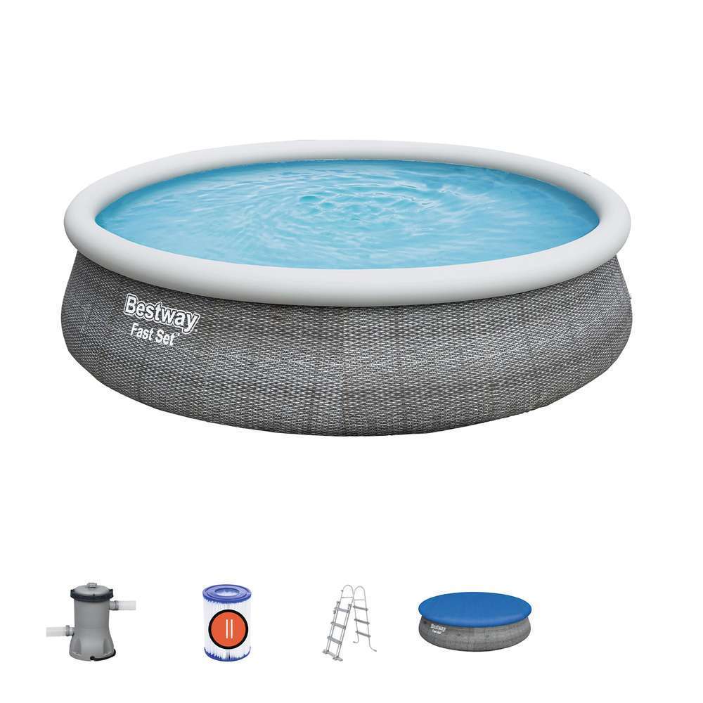 Piscine hors sol Fast Set™ motif rotin gris - 4,57 x 1,07 m avec pompe