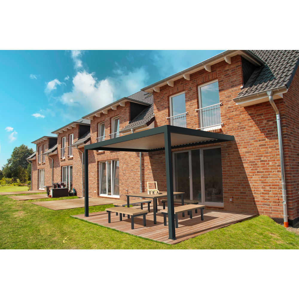 Pergola murale Sofia en aluminium gris et blanc - 4,13x3,08x4 m