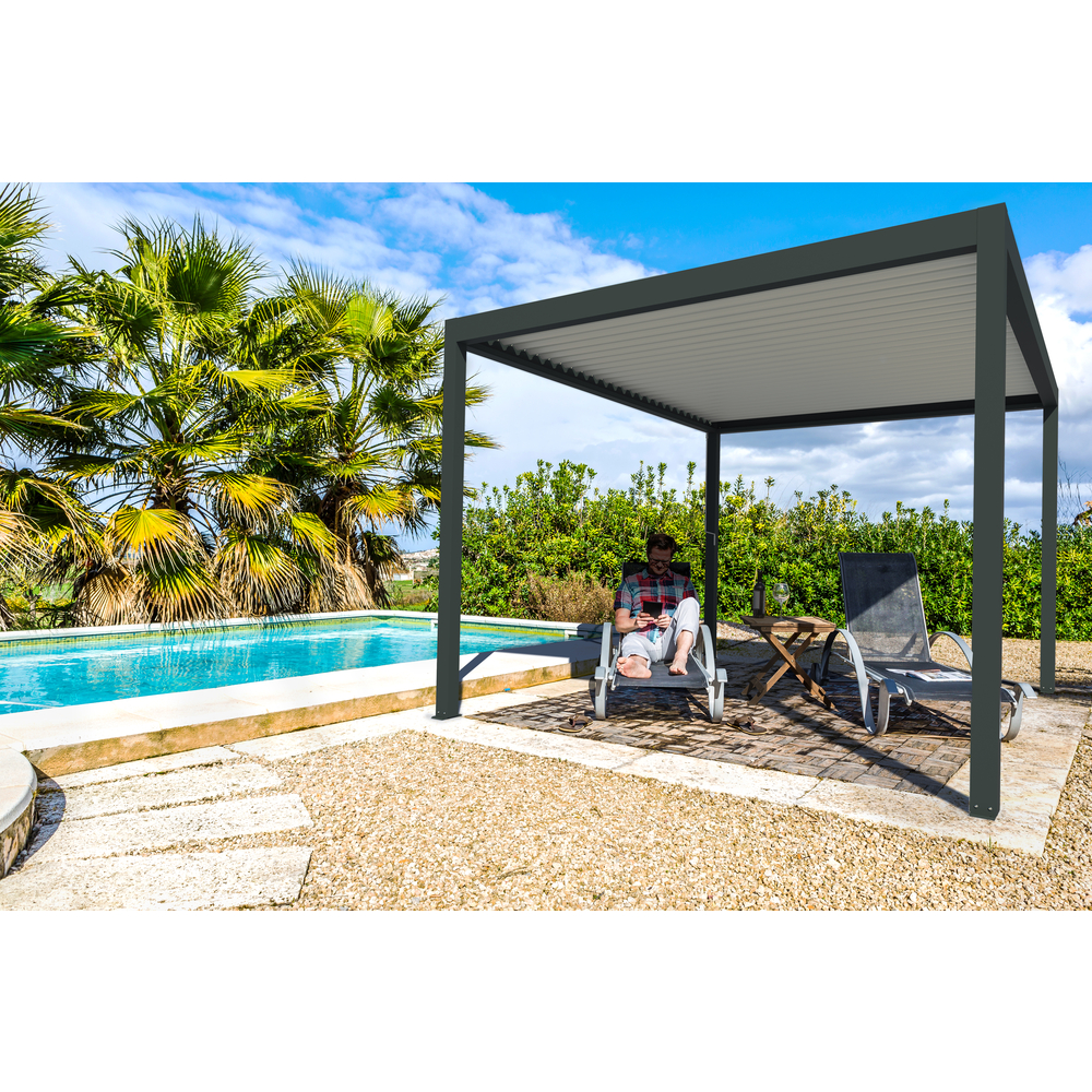 Pergola autoportante Sofia aluminium gris et blanc - 4,13x3,08x2,57 m