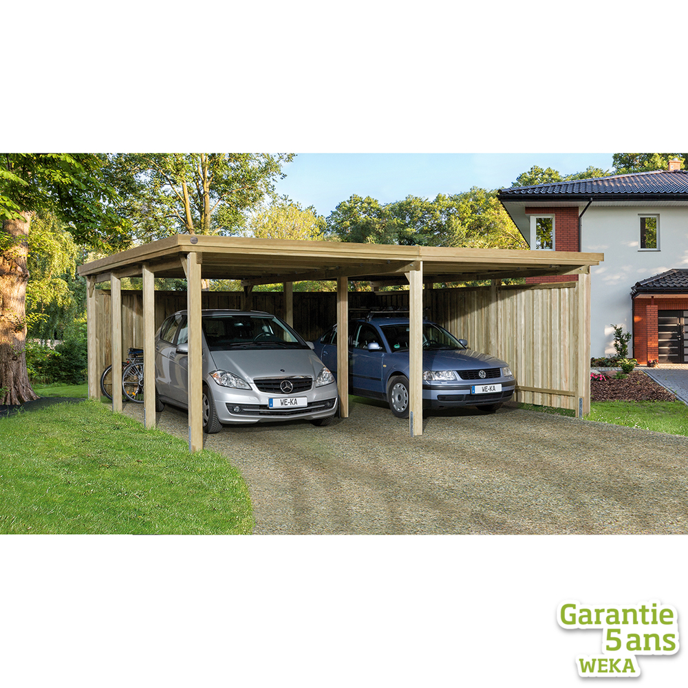 Carport double 618 en pin T. 2 toit plat. 603x612x233cm poteaux 12x12cm