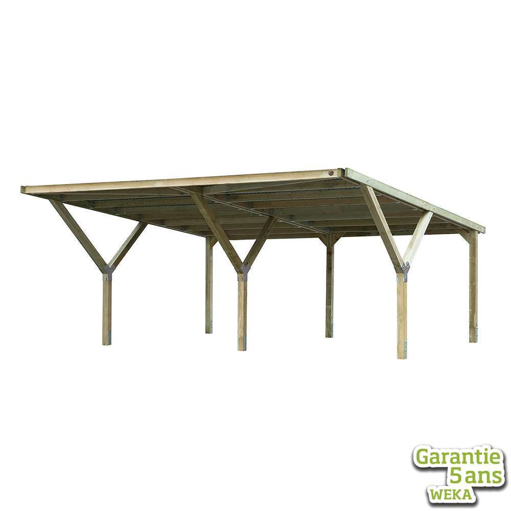 Carport en Y 612 double en pin avec toit en acier - 594x606x250 cm