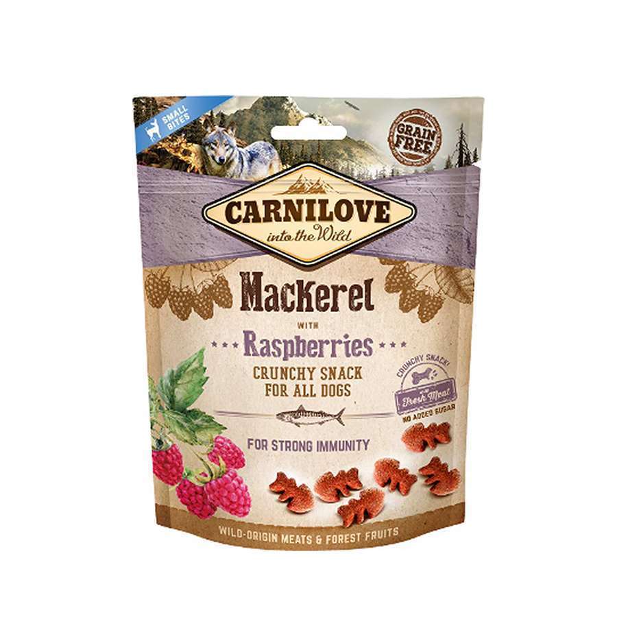 Friandises Crunchy maquereau & framboises pour chien 200g