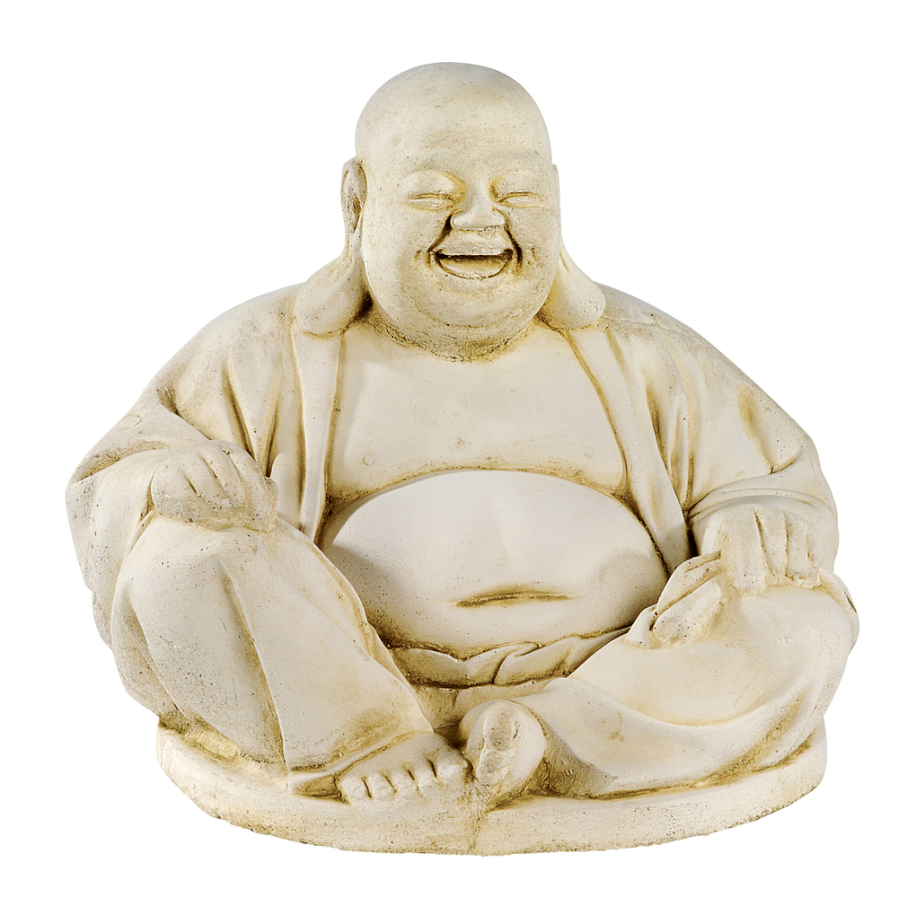 Statue bouddha chinois XGM en pierre reconstituée vieillie - H. 41 cm