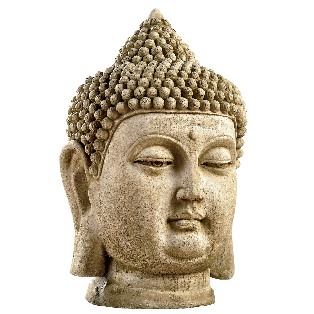 Statue tête de bouddha en pierre reconstituée patinée - H. 60 cm