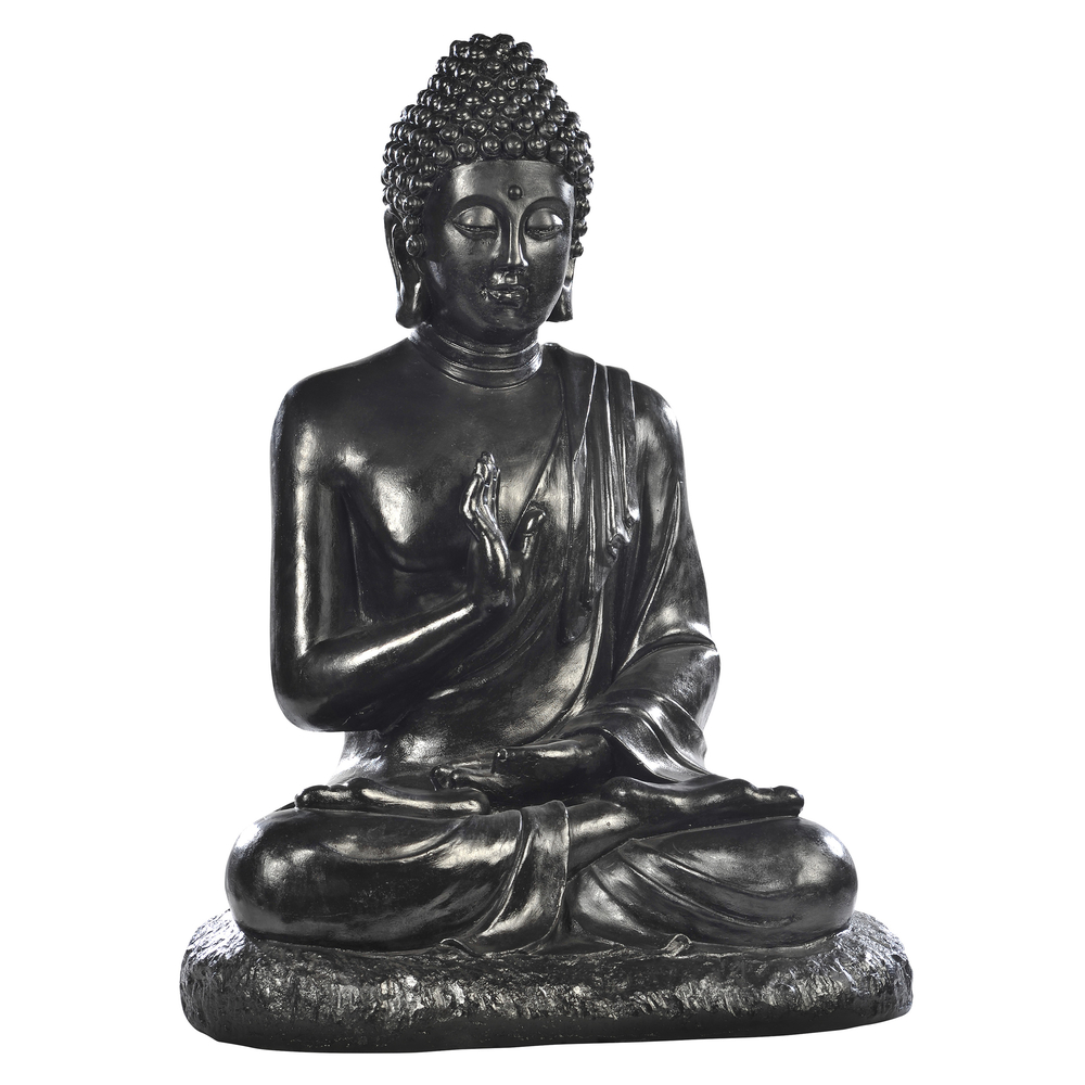 Statue bouddha assis en béton ciré noir - H. 80 cm
