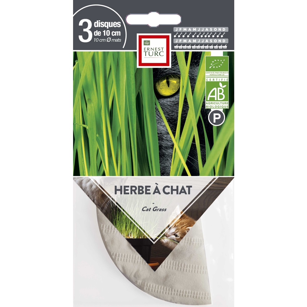 Graines d'herbe à chat Bio en disque pré-semé en sachet