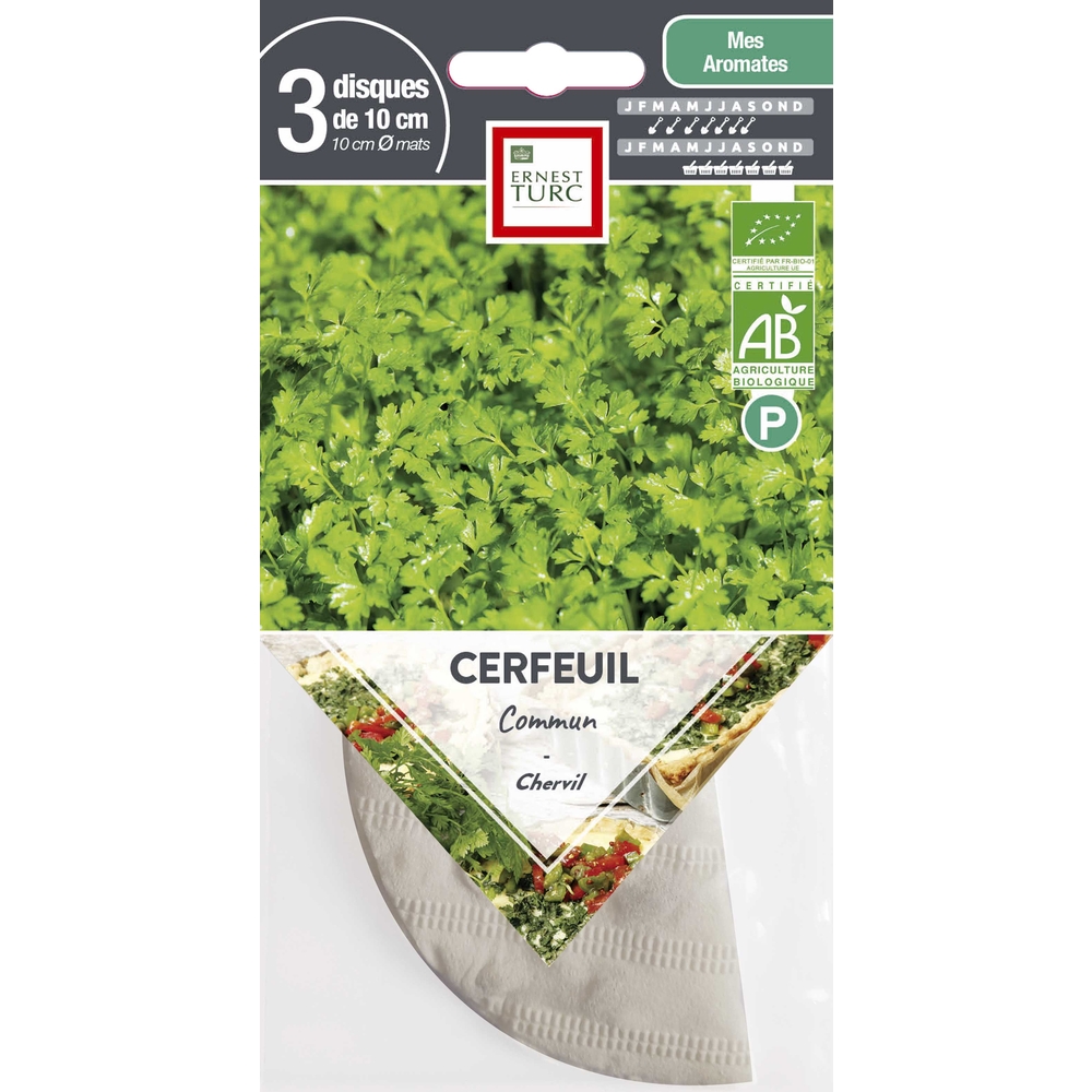 Graines de cerfeuil commun Bio en disque pré-semé en sachet