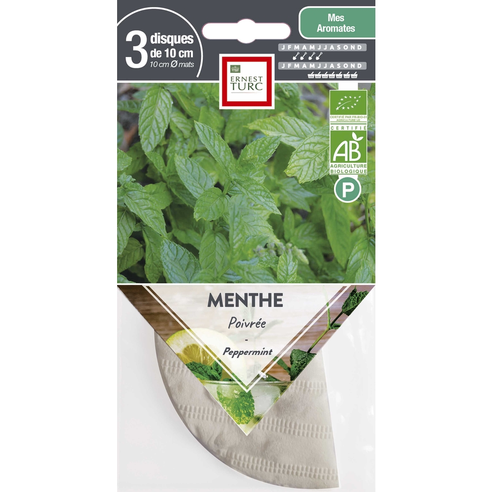 Graines de Menthe poivrée Bio en disque pré-semé en sachet