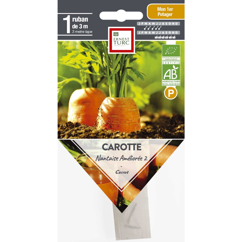 Graines de carotte nantaise améliorée 2 Bio ruban pré-semé en sachet