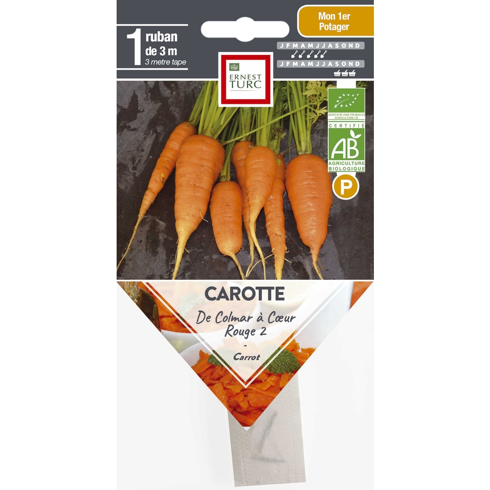 Graines de carotte de Colmar cœur rouge Bio ruban pré-semé en sachet