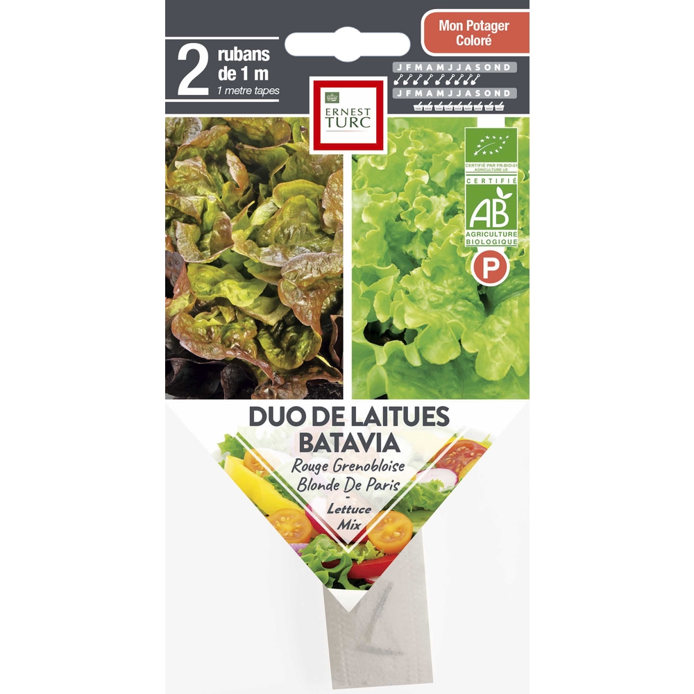 Duo de graines de laitues batavia Bio en ruban pré-semé en sachet