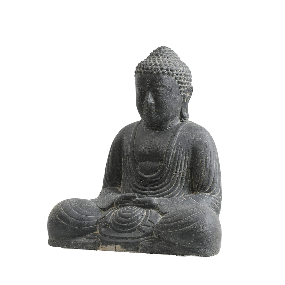 Statue de bouddha japonais assis en pierre reconstituée - H. 30 cm