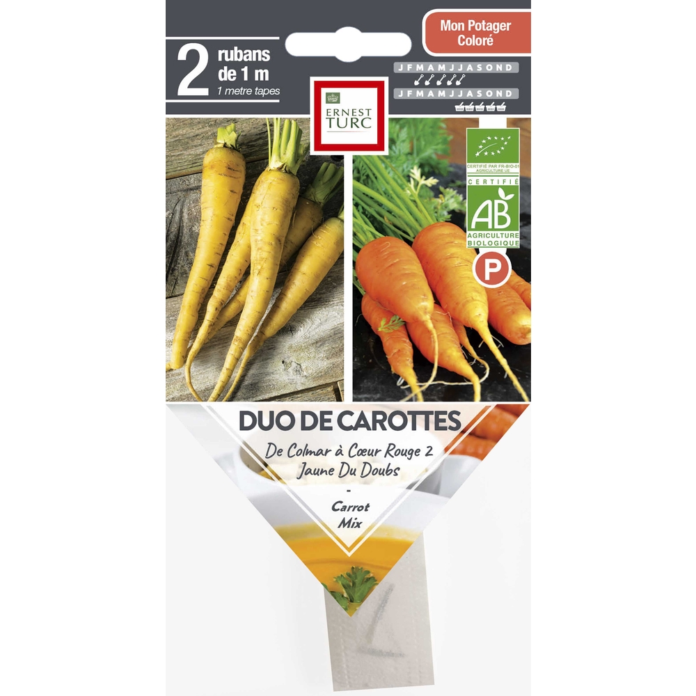 Graines de Duo de carottes Bio en ruban pré-semé en sachet
