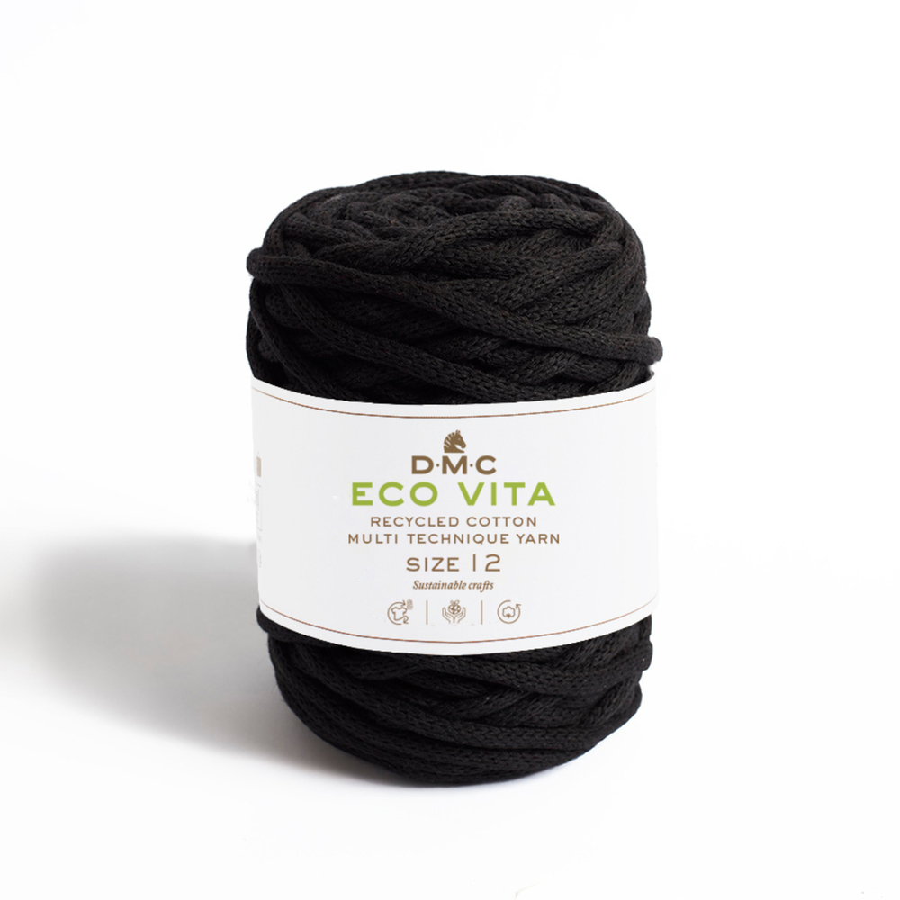Pelote Eco Vita pour aiguilles n°12/crochet 10-12 coton noire - 250 g
