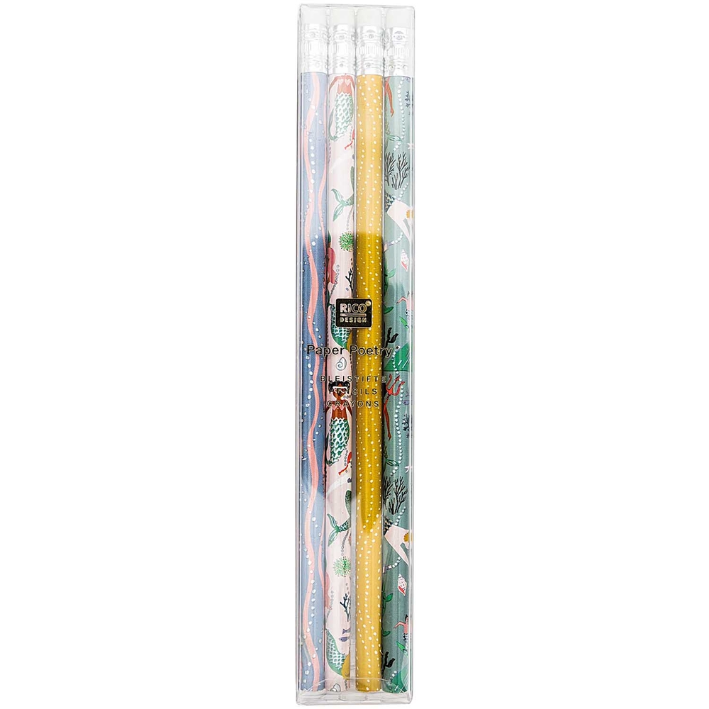 Crayons sirène avec gomme x 4 pièces