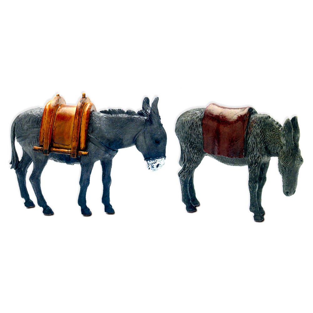 Figurine pour village de Noël : Anes - H. 10cm X 2