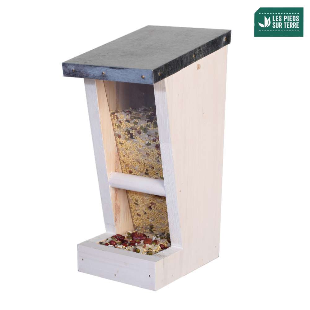 Mangeoire Flore en pin pour oiseaux du jardin 15 x 9,5 x H. 24,5cm