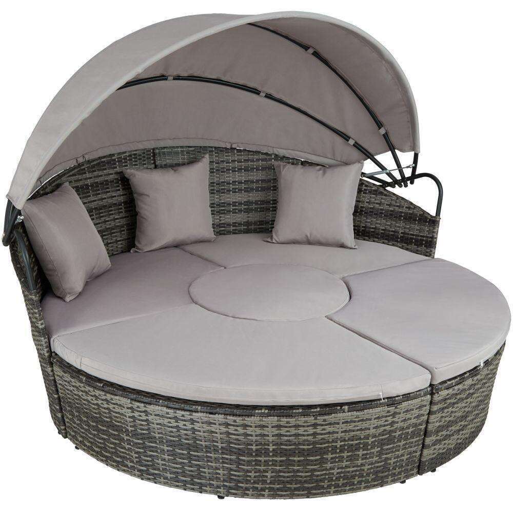 Bain de soleil transat meuble jardin rond modulable gris