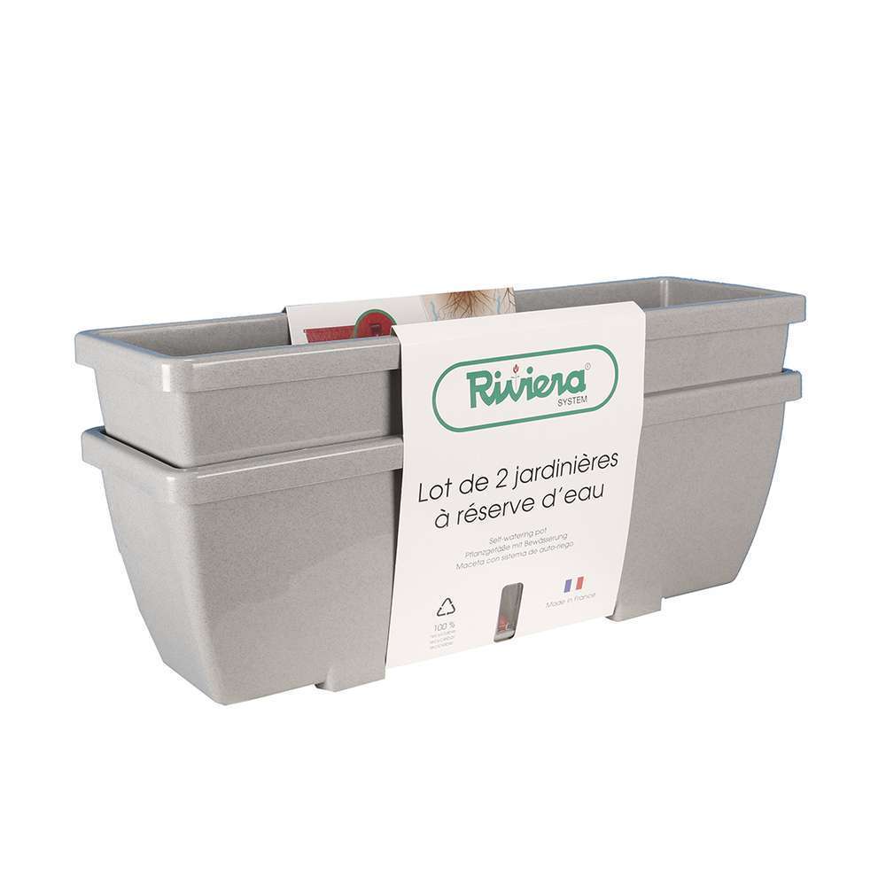 Bac a fleurs riviera eva - lot 2 jardinieres - plastique - 57 cm - stone