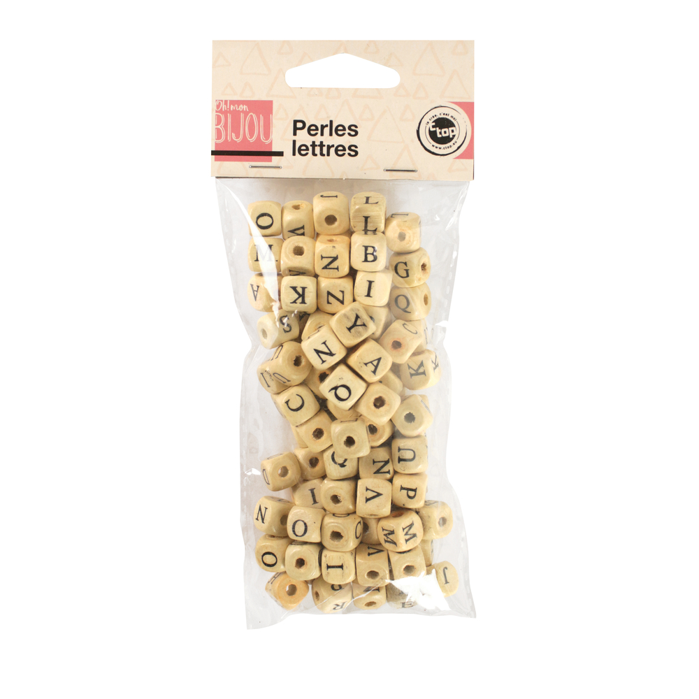 Perles de Bois en lettres carrées - 1cm - 102 pièces