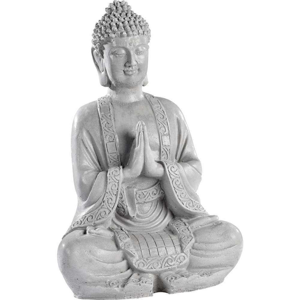 Statue bouddha hindou en prière en béton ciré gris - H. 38 cm