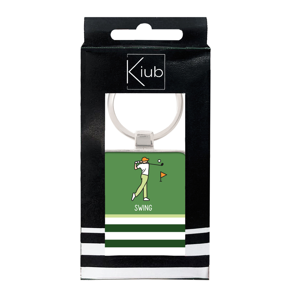 Porte clé en métal avec picto golfeur Swing