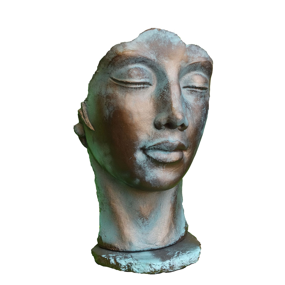 Statue visage femme - Effet bronze H. 115 x l. 56 cm
