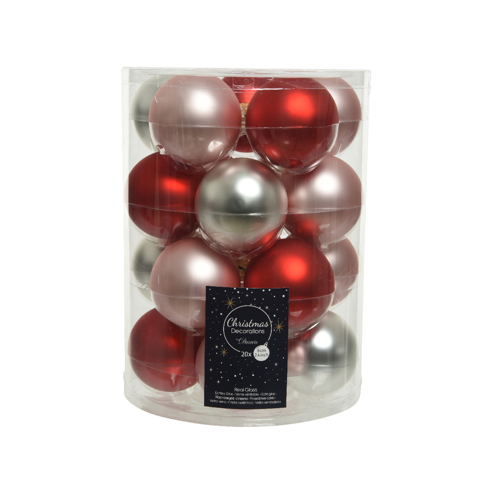 Boules de Noël de Noël en verre rose argent rouge d 6 cm x 20
