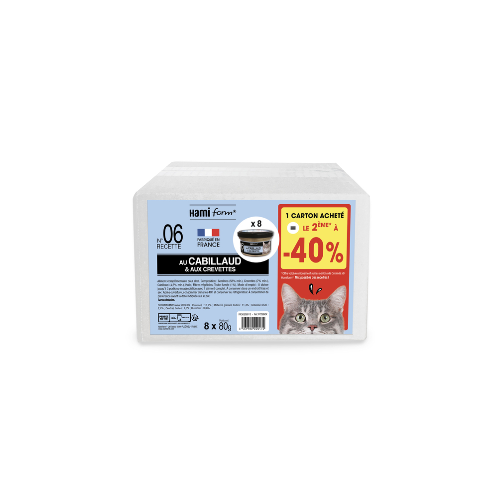 Les cuisinés pour chat recette n°6 Cabillaud/Crevettes 8x80G