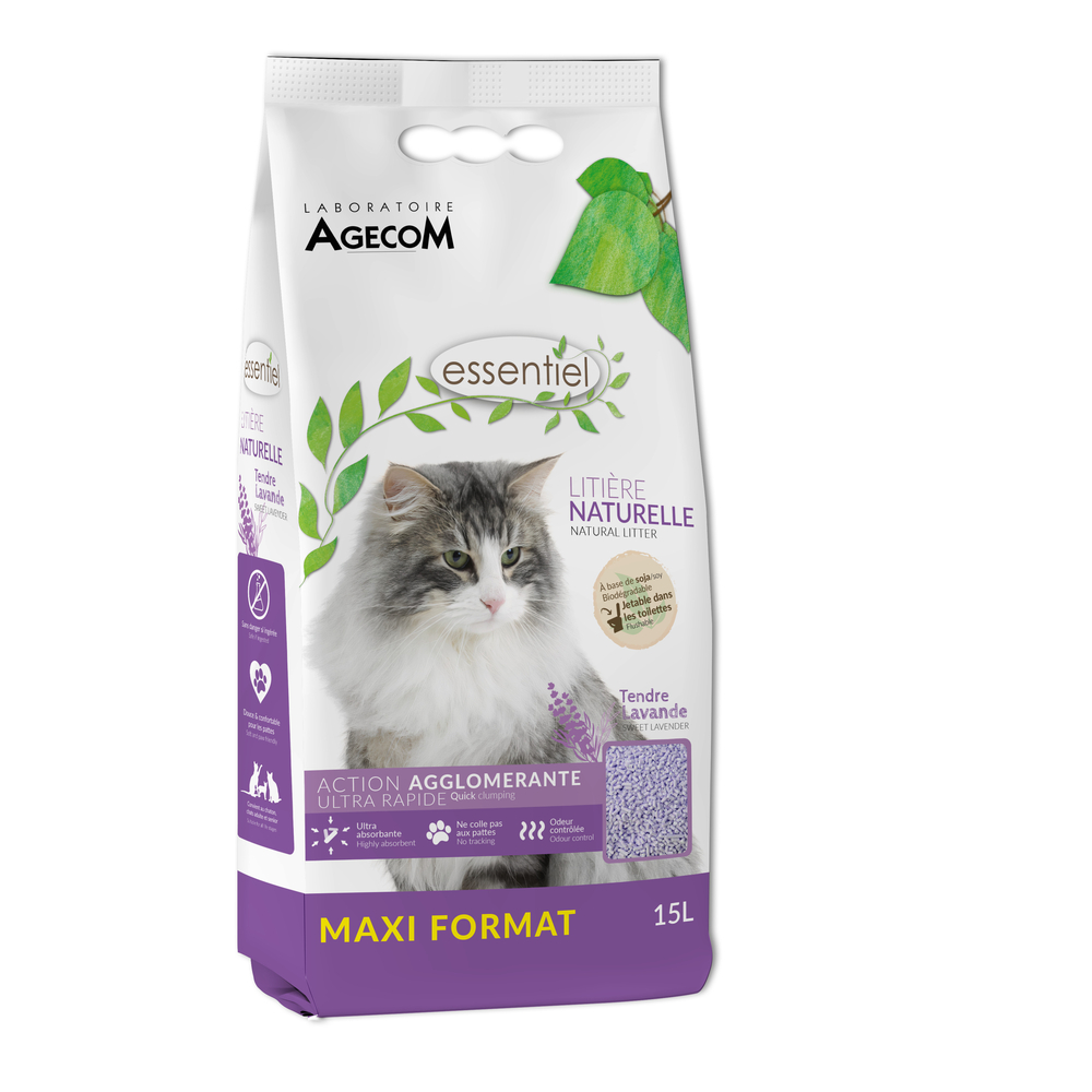Litière naturelle Essentiel - Tendre lavande pour chat 15L