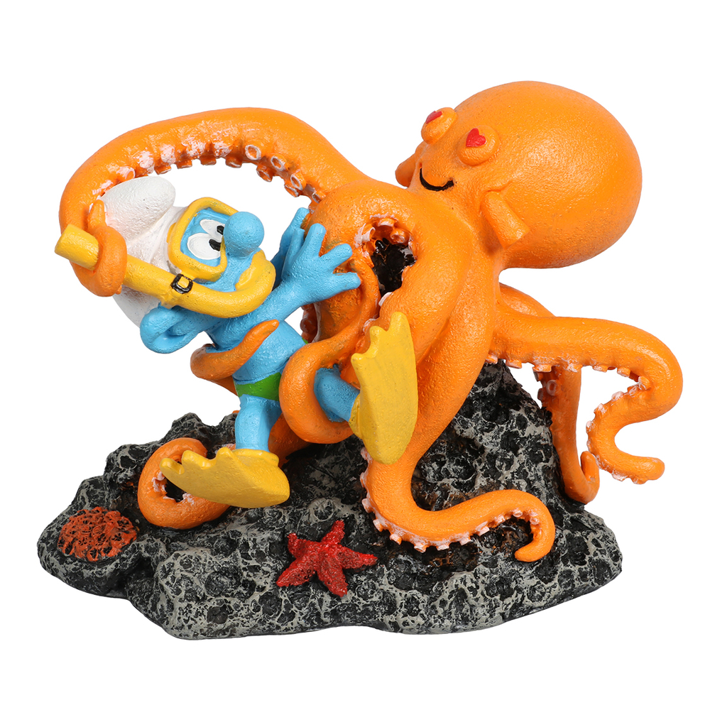 Décoration pour aquarium schtroumpf sous l`eau pieuvre 13. 4x7. 9x9. 8cm