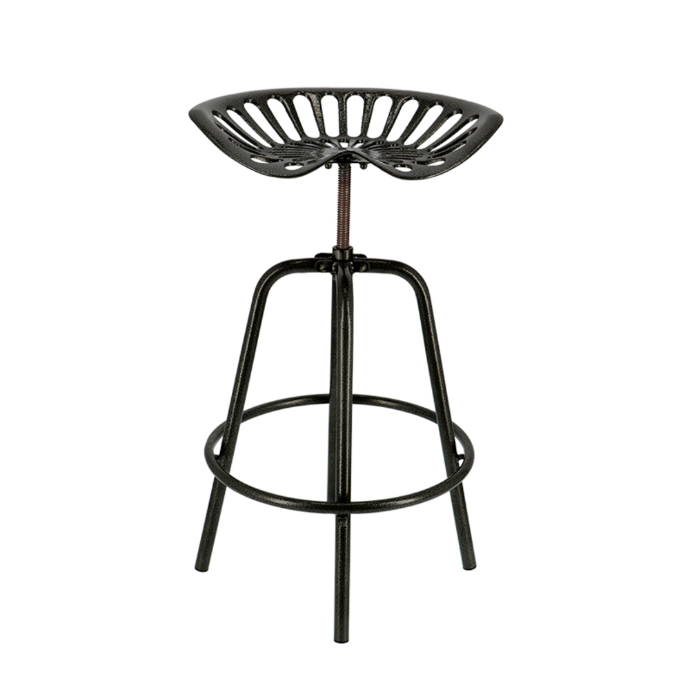 Tabouret de bar en métal, assise tracteur, coloris noir - H. 73,1cm