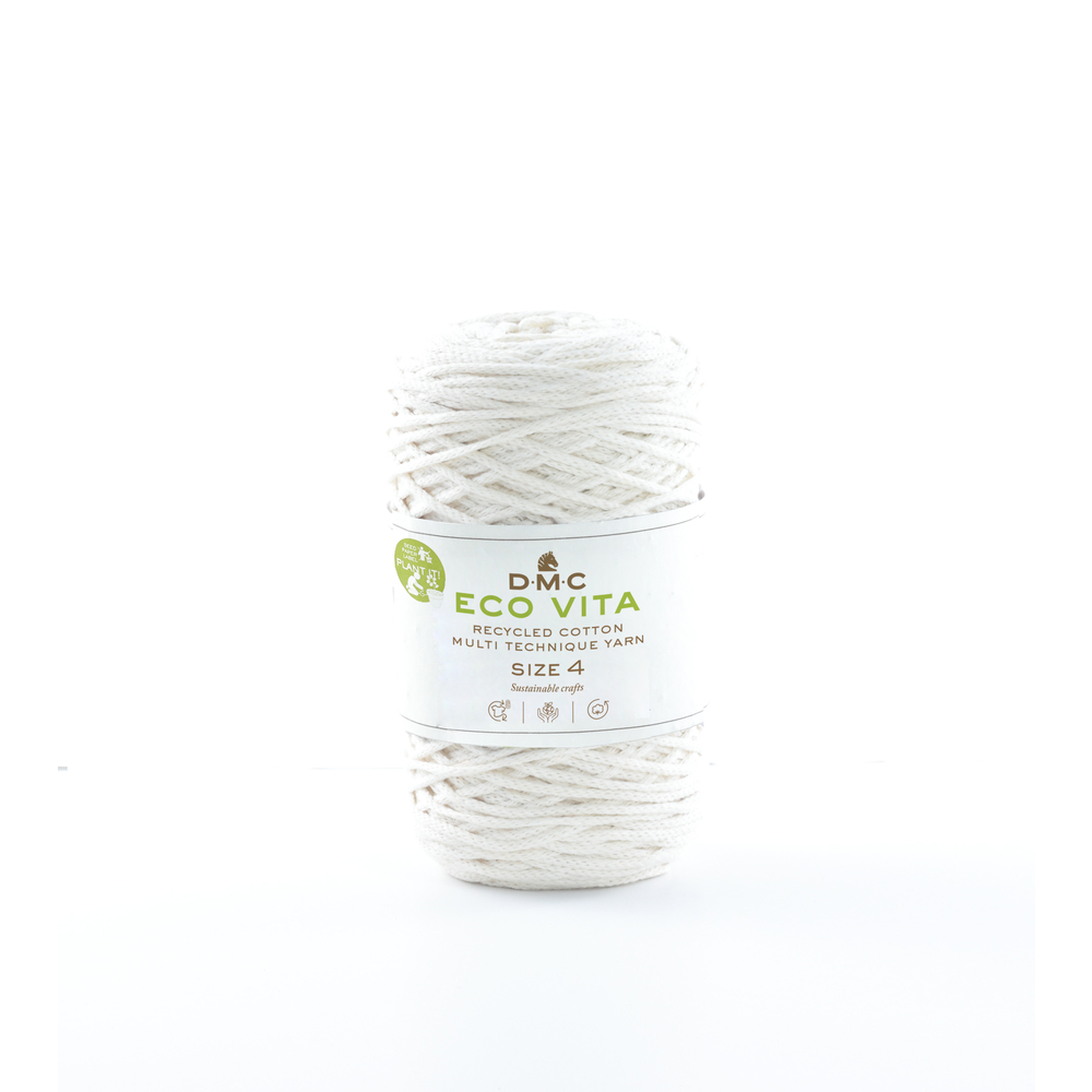 Pelote Eco Vita en fil de coton et polyester recyclé blanche - 250 g