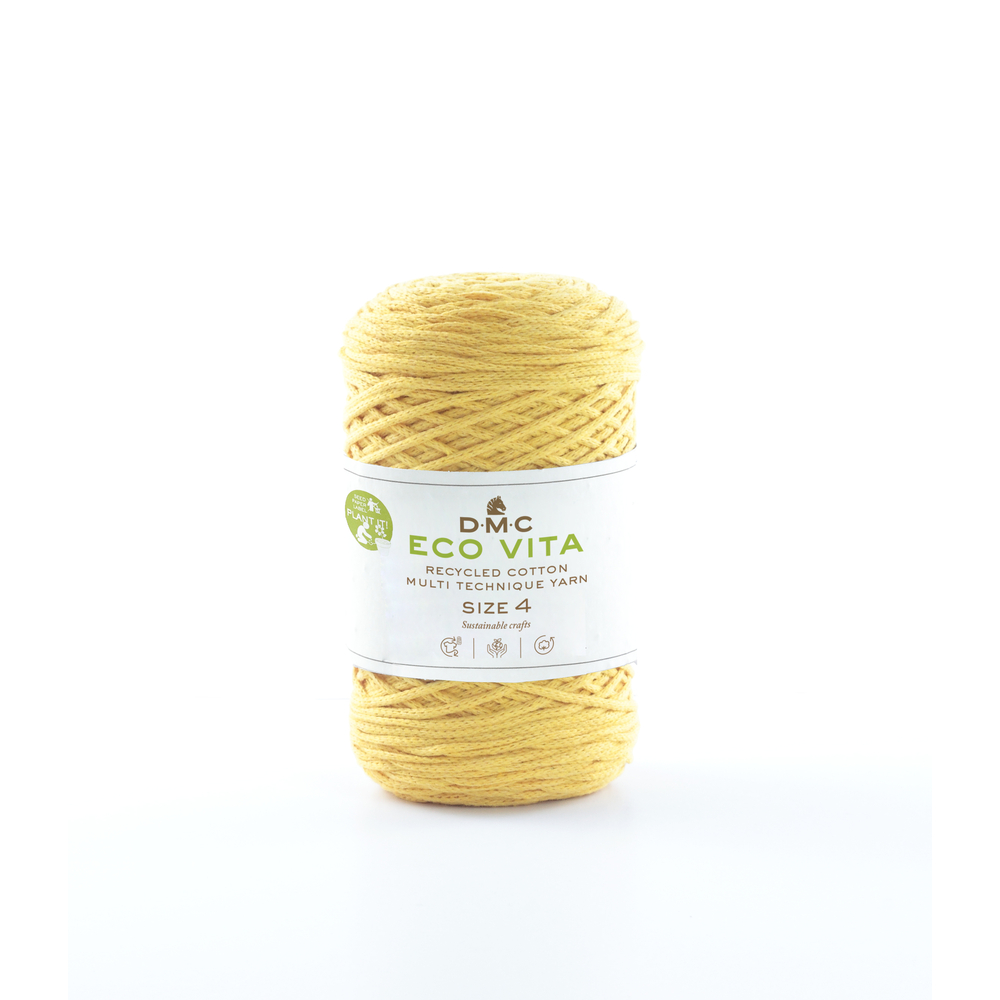 Pelote Eco Vita en fil de coton et polyester recyclé jaune - 250 g