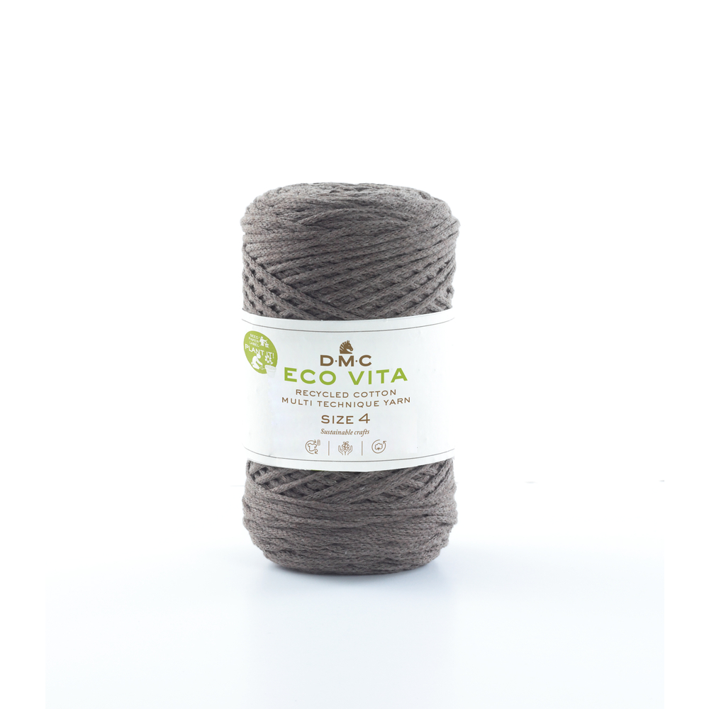 Pelote Eco Vita en fil de coton et polyester recyclé marron - 250 g