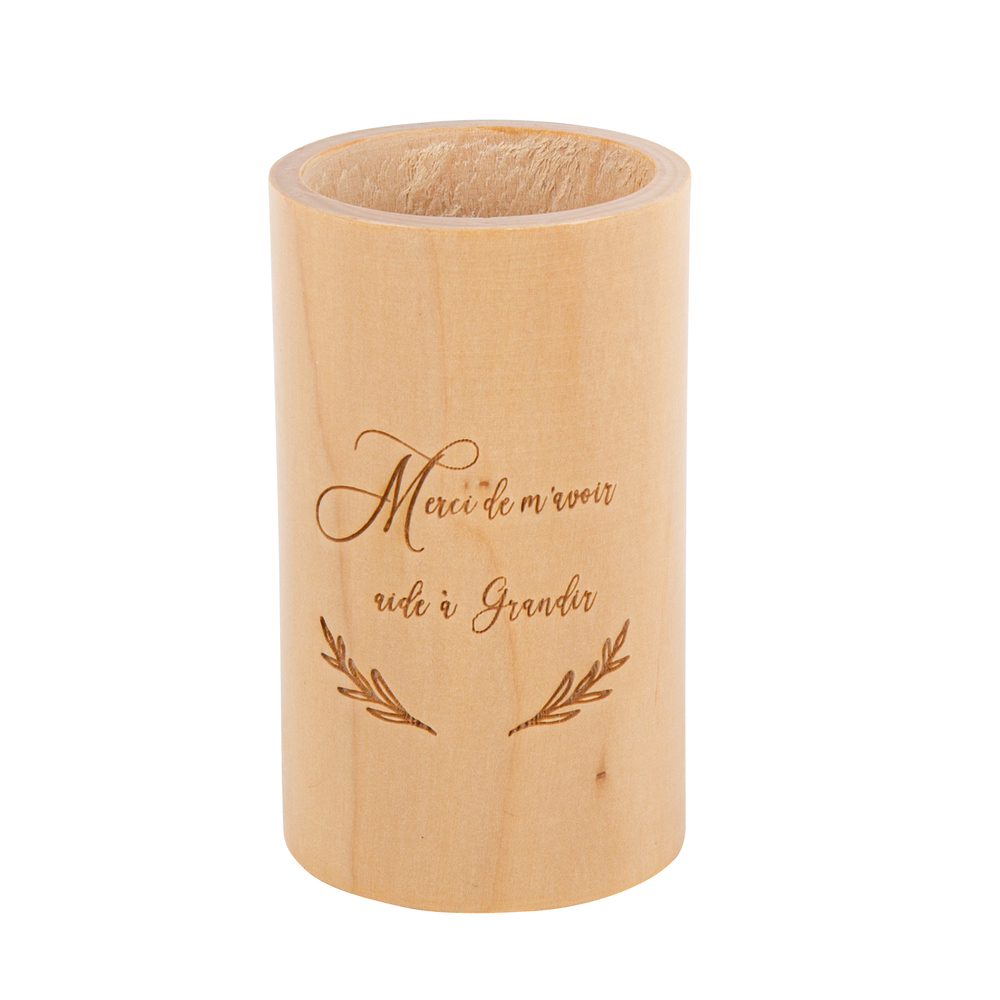 Pot à Crayon Merci de m'avoir aidé à Grandir en Bois - 10x6cm