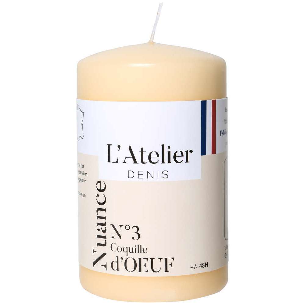 Bougie cylindrique, coloris ivoire - D. 6,8xH. 11cm