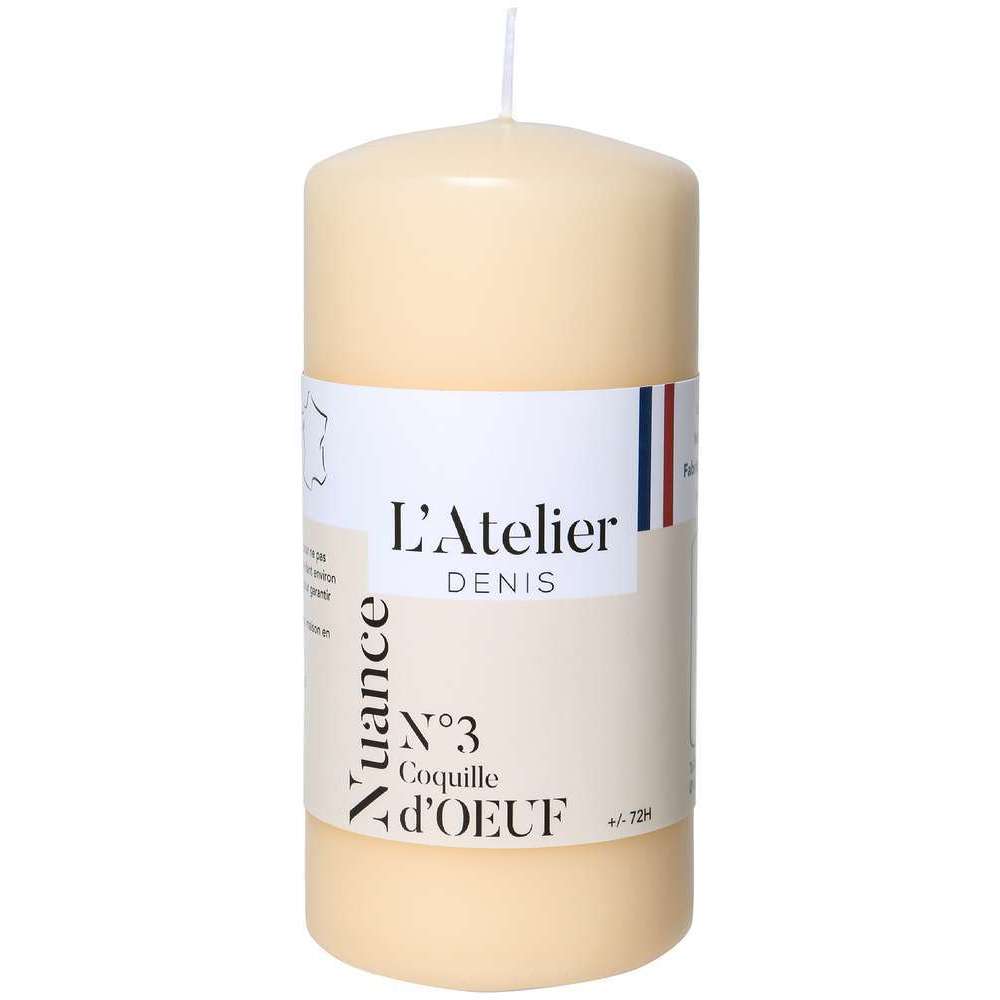 Bougie cylindrique, coloris ivoire - D. 6,8xH. 14,5cm