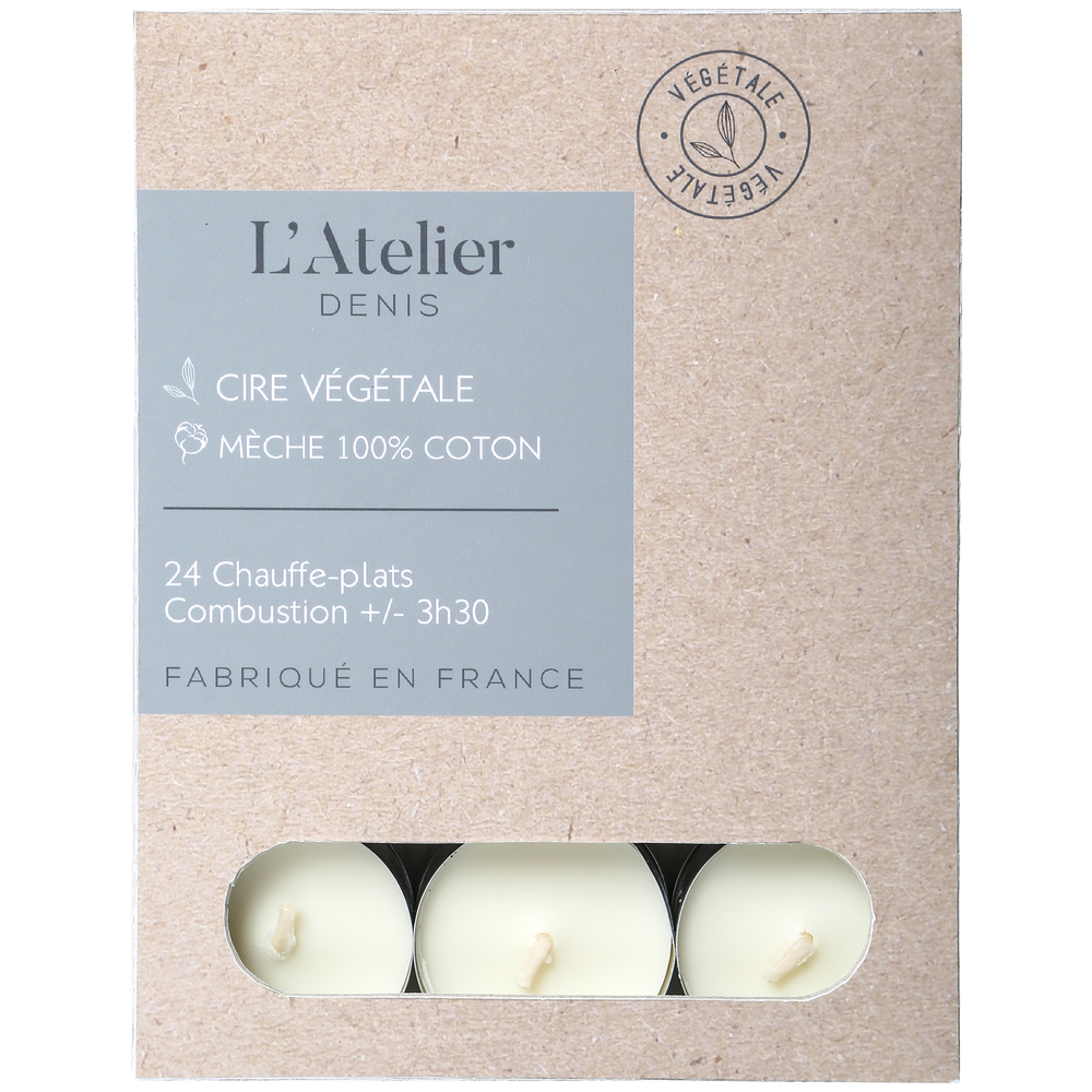 Lot de 24 bougies chauffe-plat, coloris blanc