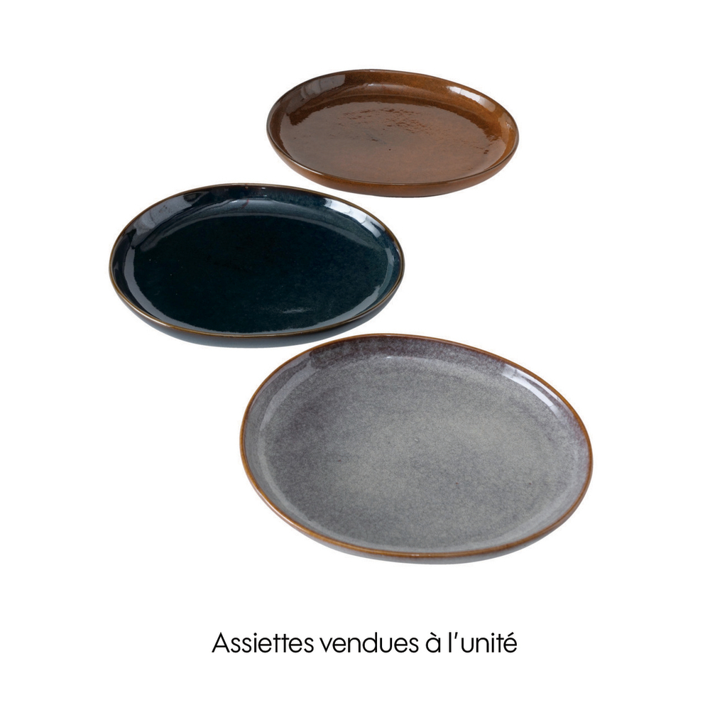 Assiette en céramique Lenja Beige, Marron ou Gris-bleu L. 23xl. 20xH. 3cm