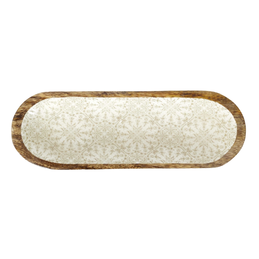 Plateau de service bois faïence 31cm naturel
