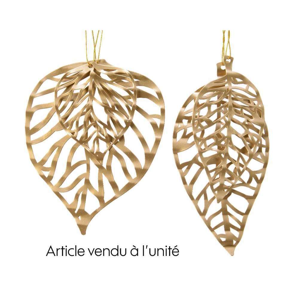 Suspension pour sapin de Noël Feuille en fer doré H. 10cm