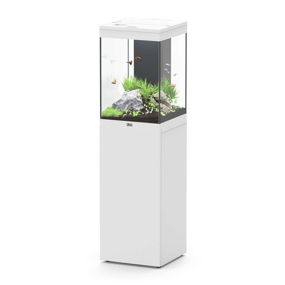 Aquarium équipé Aqua Tower 96 LED avec meuble, blanc - 96L