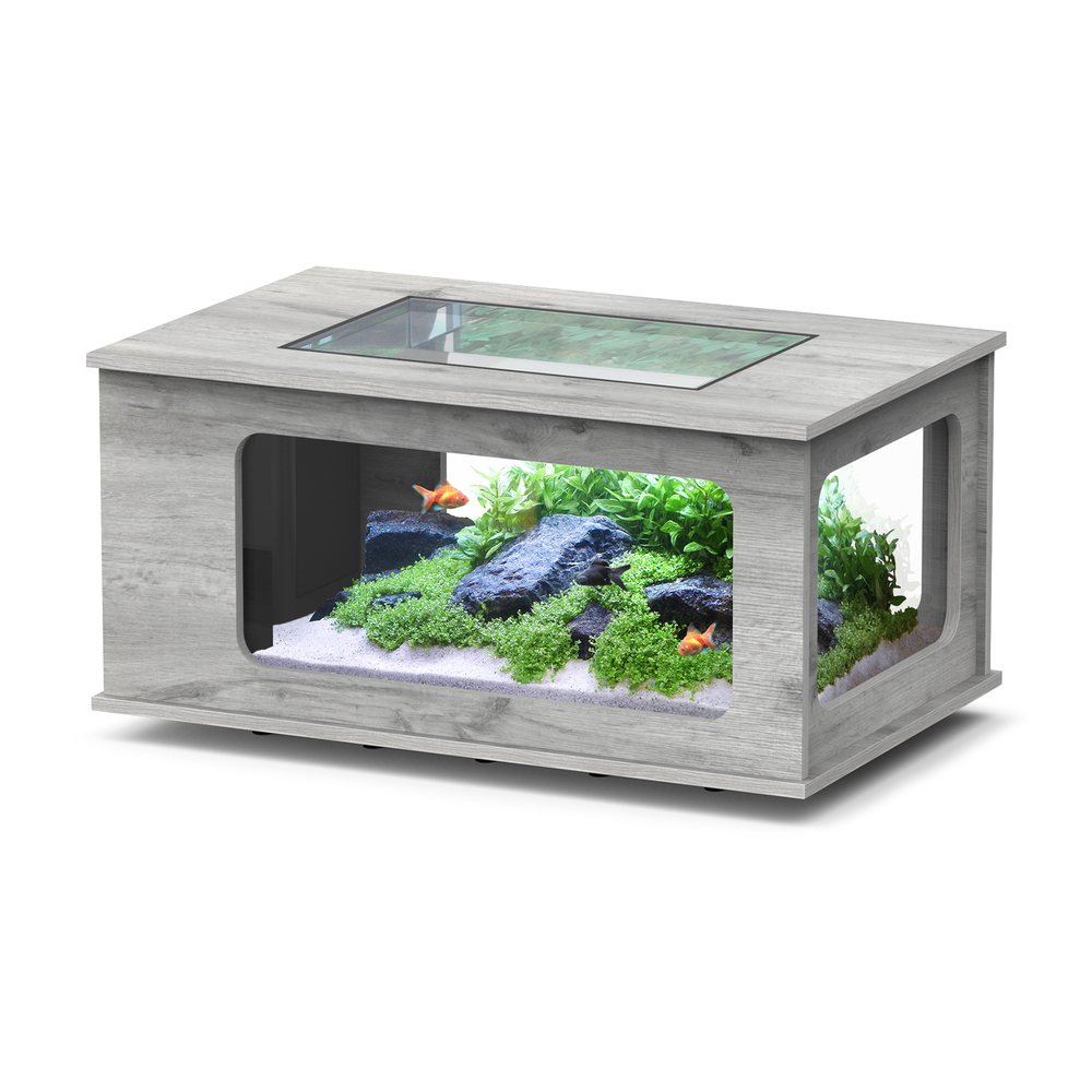 Table basse Aquarium Mesa Salao équipée Chêne L. 100x P. 63x H. 51,5cm