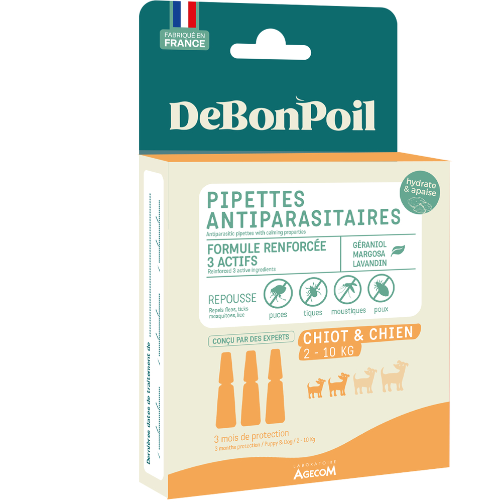 Pipettes antiparasitaire & apaisante chiot et petit chien (2-10 kg) x3