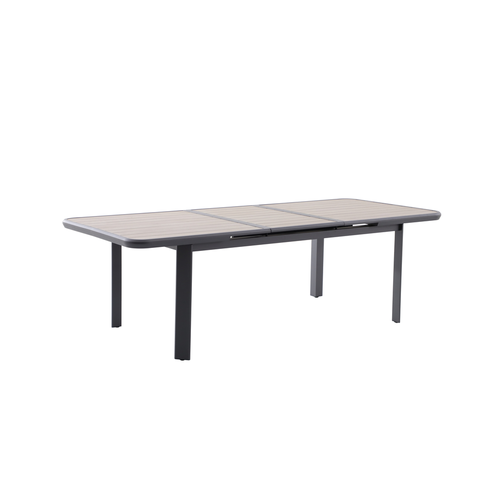 Table de jardin extensible Liège grise en aluminium - 249x103x76 cm